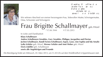 Traueranzeige von Brigitte Schallmayer von Offenbach