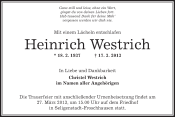 Traueranzeige von Heinrich Westrich von Offenbach