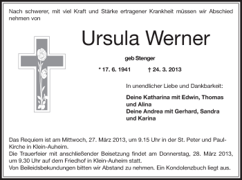 Traueranzeige von Ursula Werner von Offenbach