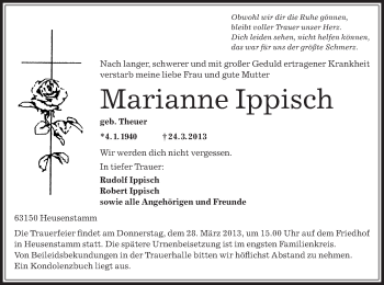 Traueranzeige von Marianne Ippisch von Offenbach