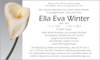 Traueranzeige von Ella Eva Winter von Offenbach