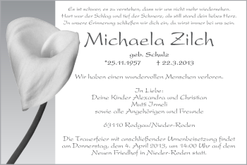 Traueranzeige von Michaela Zilch von Offenbach