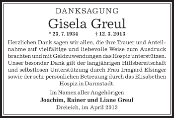 Traueranzeige von Gisela Greul von Offenbach