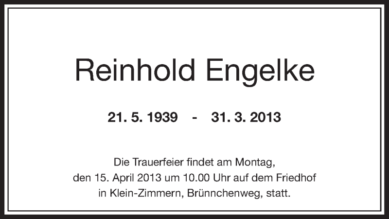  Traueranzeige für Reinhold Engelke vom 11.04.2013 aus Offenbach