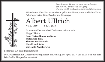 Traueranzeige von Albert Ullrich von Offenbach