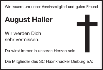 Traueranzeige von August Haller von Offenbach