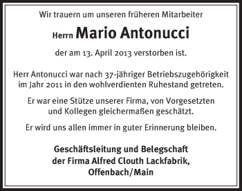 Traueranzeige von Mario Antonucci von Offenbach