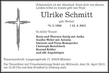 Traueranzeige von Ulrike Schmitt von Offenbach