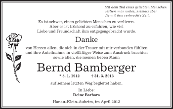 Traueranzeige von Bernd Bamberger von Offenbach