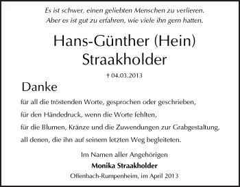 Traueranzeige von Hans-Günther Straakholder von Offenbach