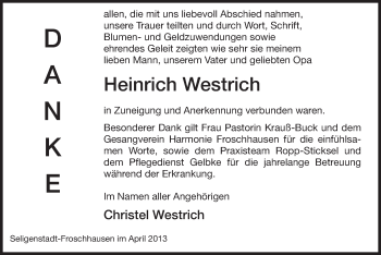 Traueranzeige von Heinrich Westrich von Offenbach