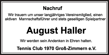 Traueranzeige von August Haller von Offenbach