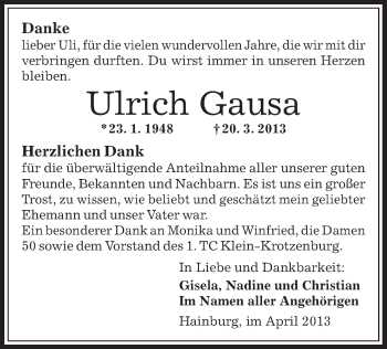 Traueranzeige von Ulrich Gausa von Offenbach