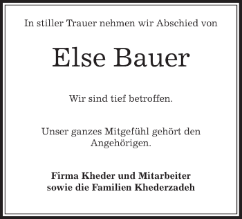 Traueranzeige von Else Bauer von Offenbach