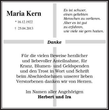 Traueranzeige von Maria Kern von Offenbach