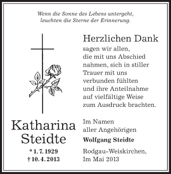 Traueranzeige von Katharina Steidte von Offenbach