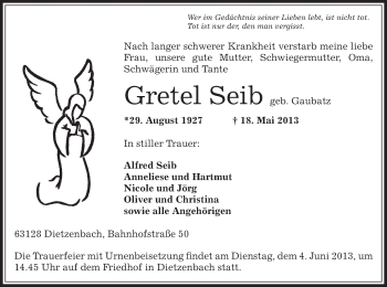 Traueranzeige von Gretel Seib von Offenbach