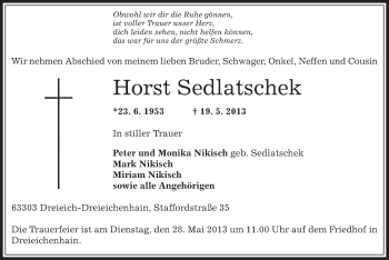 Traueranzeige von Horst Sedlatschek von Offenbach