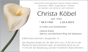 Traueranzeige von Christa Köbel von Offenbach