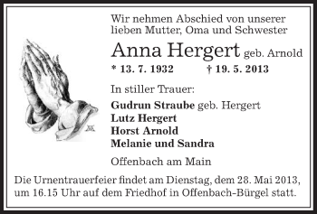 Traueranzeige von Anna Herget von Offenbach