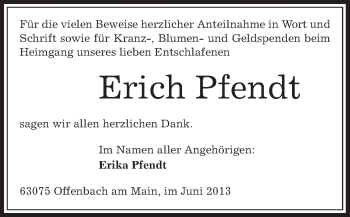 Traueranzeige von Erich Pfendt von Offenbach