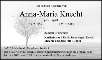 Traueranzeige von Anna Maria Knecht von Offenbach