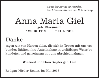 Traueranzeige von Anna Maria Giel von Offenbach