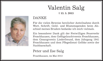 Traueranzeige von Valentin Salg von Offenbach