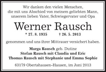 Traueranzeige von Werner Rausch von Offenbach