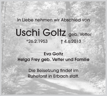 Traueranzeige von Uschi Goltz von Offenbach