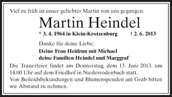 Traueranzeige von Martin Heindel von Offenbach