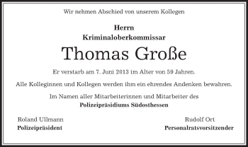 Traueranzeige von Thomas Große von Offenbach