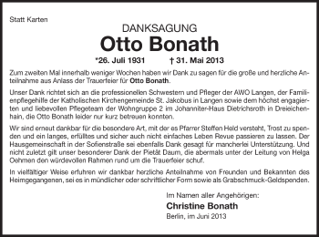 Traueranzeige von Otto Bonath von Offenbach