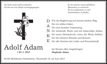 Traueranzeige von Adolf Adam von Offenbach