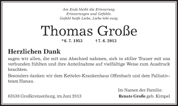 Traueranzeige von Thomas Große von Offenbach