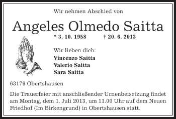 Traueranzeige von Angeles Olmedo Saitta von Offenbach