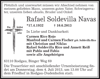 Traueranzeige von Rafael Soldevilla Navas von Offenbach