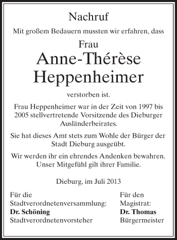 Traueranzeige von Anne-Therese Heppenheimer von Offenbach