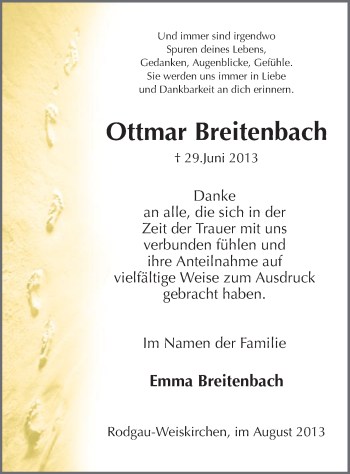 Traueranzeige von Ottmar Breitenbach von Offenbach