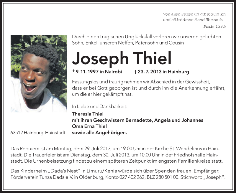  Traueranzeige für Joseph Thiel vom 27.07.2013 aus Offenbach