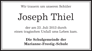 Traueranzeige von Joseph Thiel von Offenbach