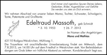 Traueranzeige von Edeltraud Massoth von Rheinmain