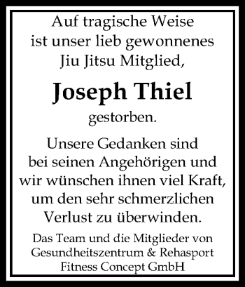 Traueranzeige von Joseph Thiel von Offenbach