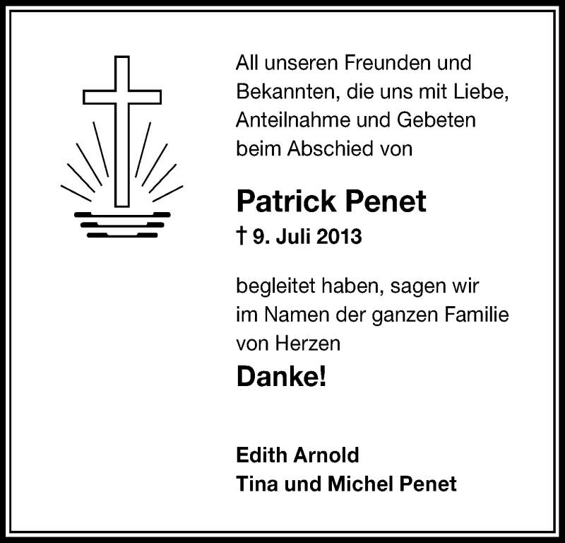  Traueranzeige für Patrick Penet vom 08.08.2013 aus Offenbach