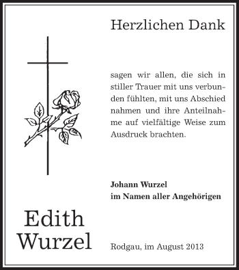 Traueranzeige von Edith Wurzel von Offenbach