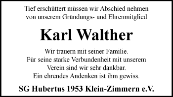 Traueranzeige von Karl Walther von Offenbach