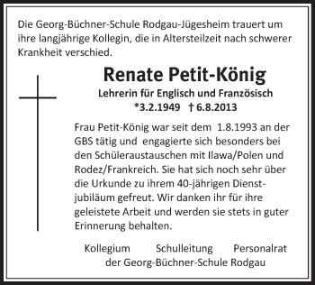 Traueranzeige von Renate Petit-König von Offenbach