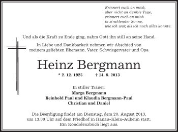 Traueranzeige von Heinz Bergmann von Offenbach