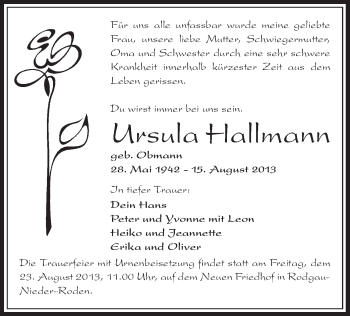 Traueranzeige von Ursula Hallmann von Offenbach