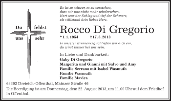Traueranzeige von Rocco Di Gregorio von Offenbach